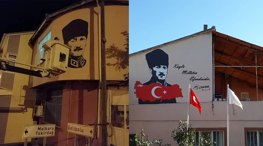 Atatürk ve Türk Bayrağı portreleri konuldu